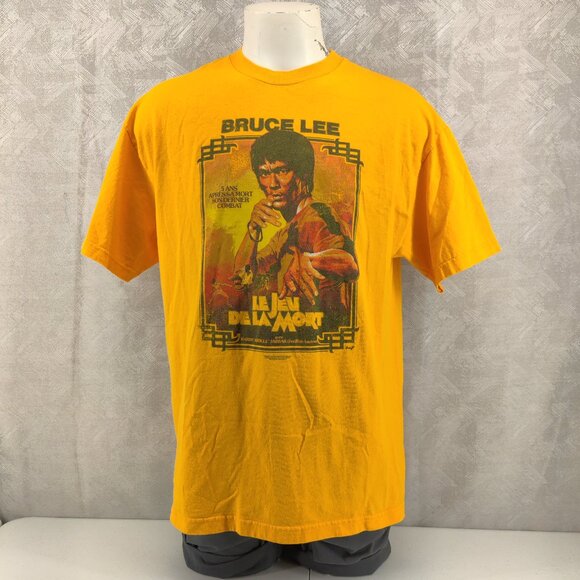 Vintage Bruce Lee Shirt Men XL Yellow Game of Death Y2K Radio Days Mad Engine - Picture 1 of 11